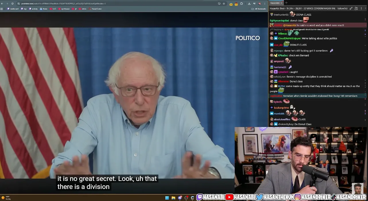 Sanders on Piker’s show, August 2026